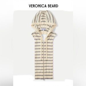 NWOT$298 Veronica Beard Cashmere cream,gray striped Hoodie Dickey jacket insert